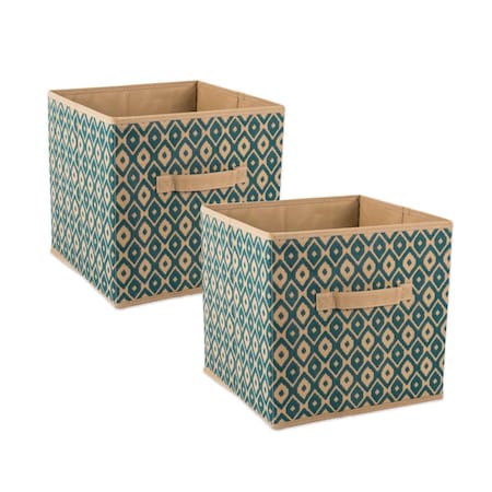 Convenience Concepts 11 in x 11 in x 11 in Nonwoven Ikat Square Polyester Storage Cube, Teal, Set of 2 HI2568179